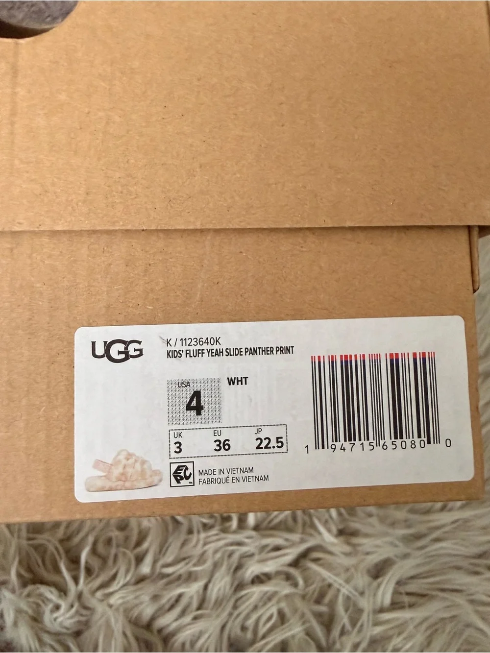 UGG Kids Plush Slide Slippers in Cream and Pink